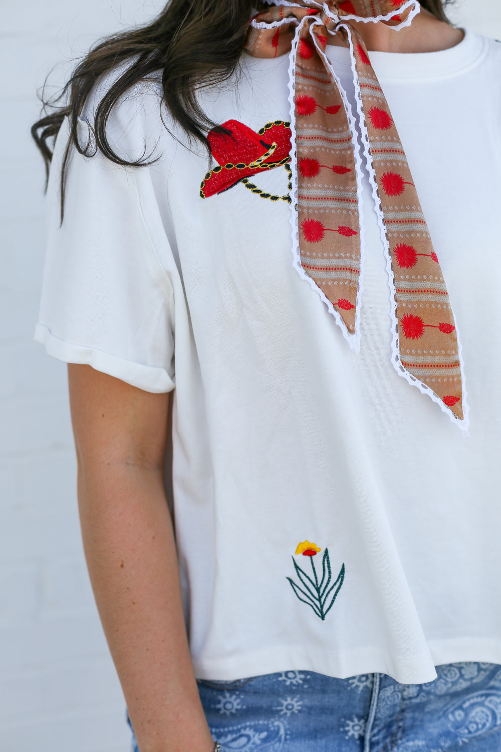 Oversized Off White Embroidered Tee