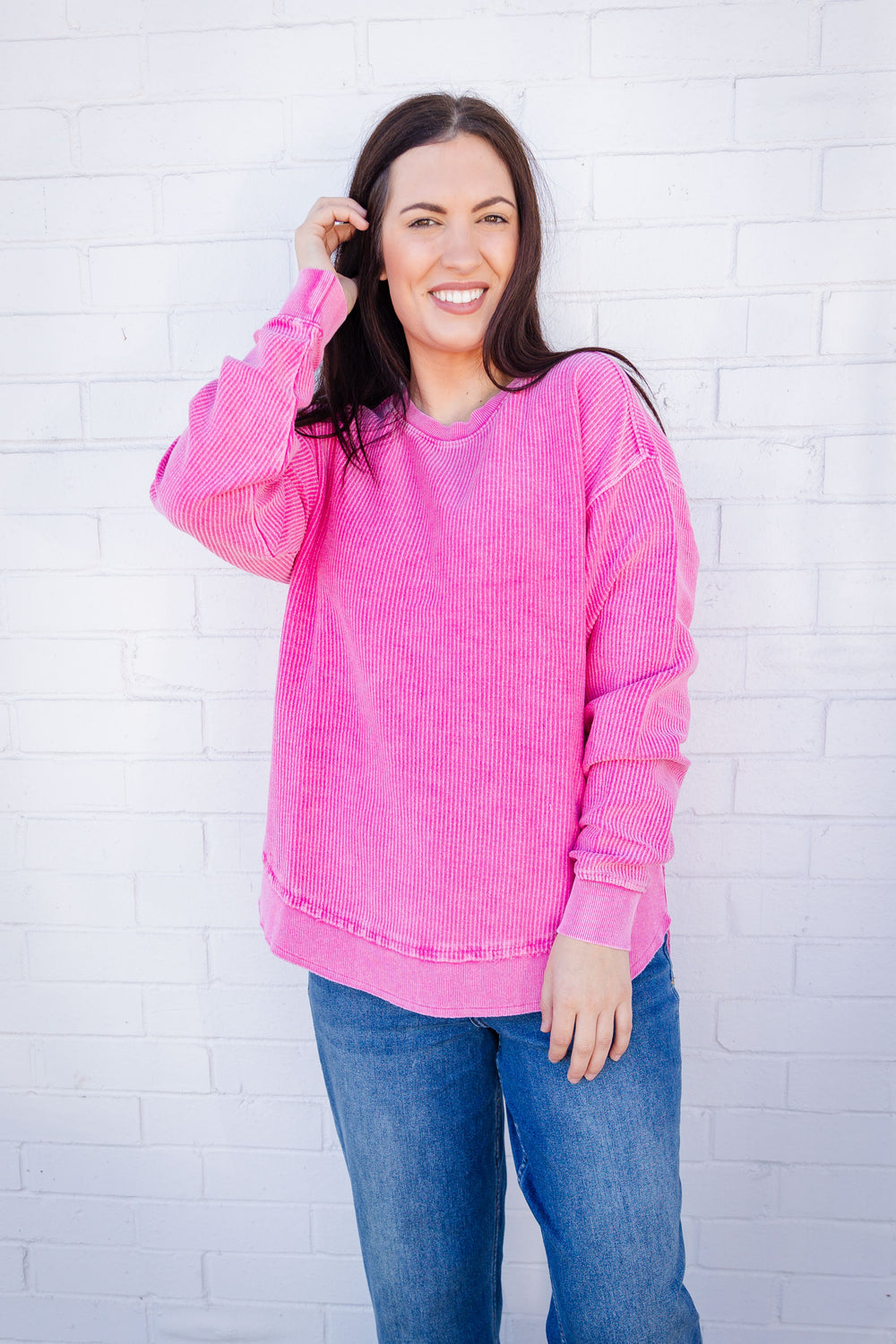 Pink Corded Crew Sweater