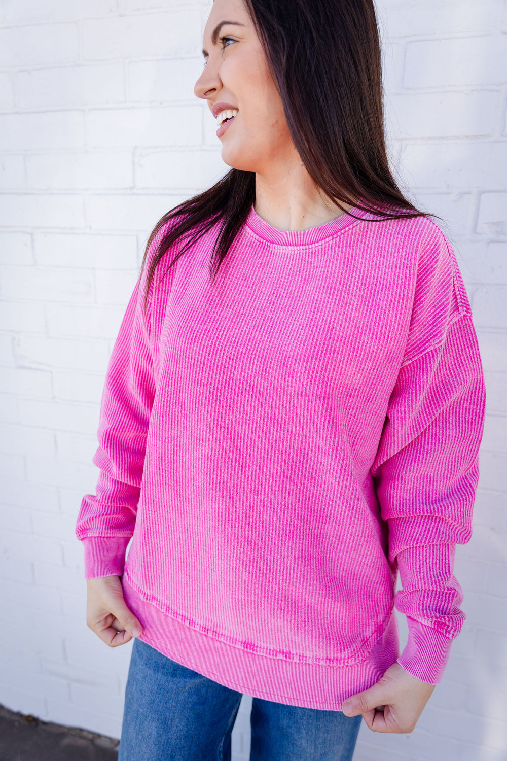 Pink Corded Crew Sweater