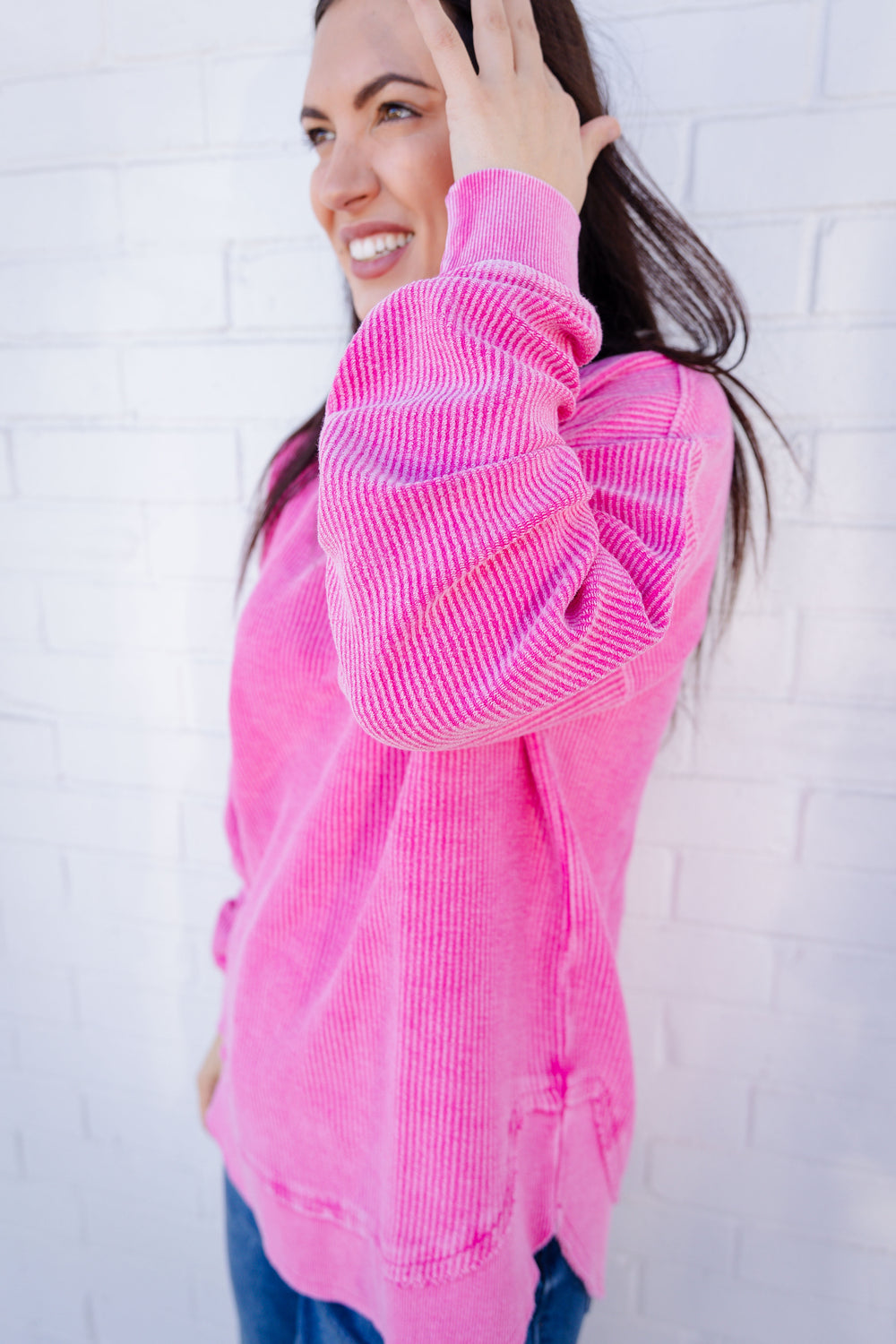 Pink Corded Crew Sweater