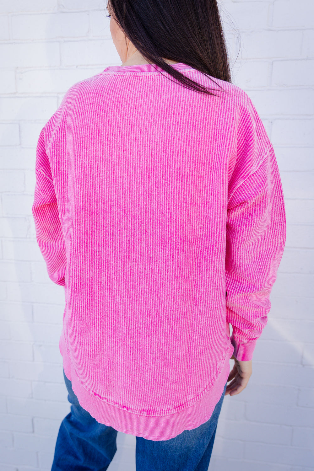 Pink Corded Crew Sweater