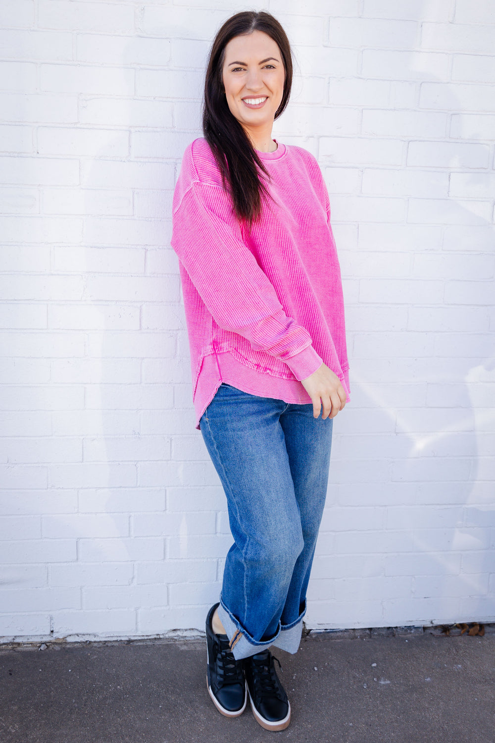 Pink Corded Crew Sweater