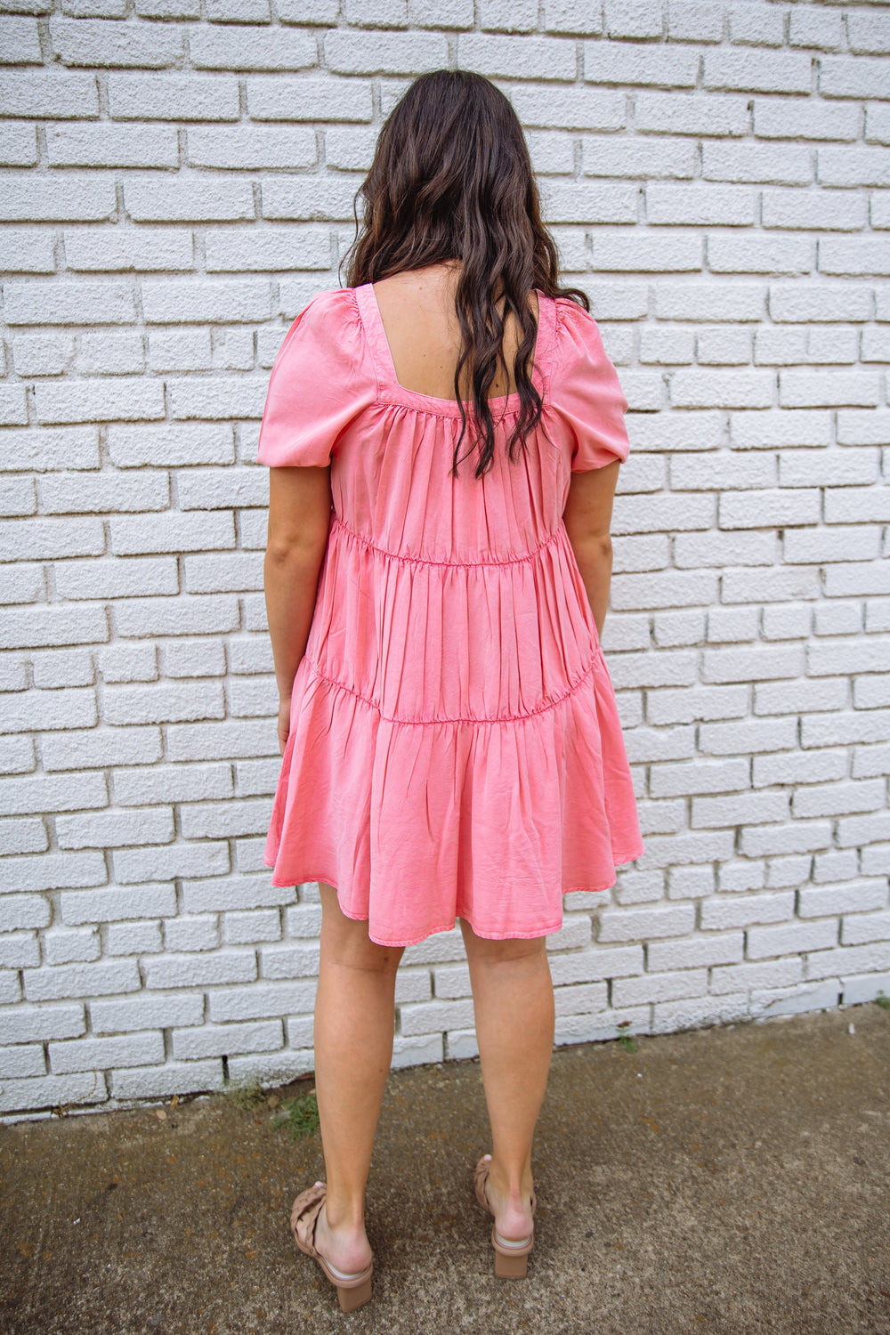 Pink Puff Sleeve Ruffle Dress