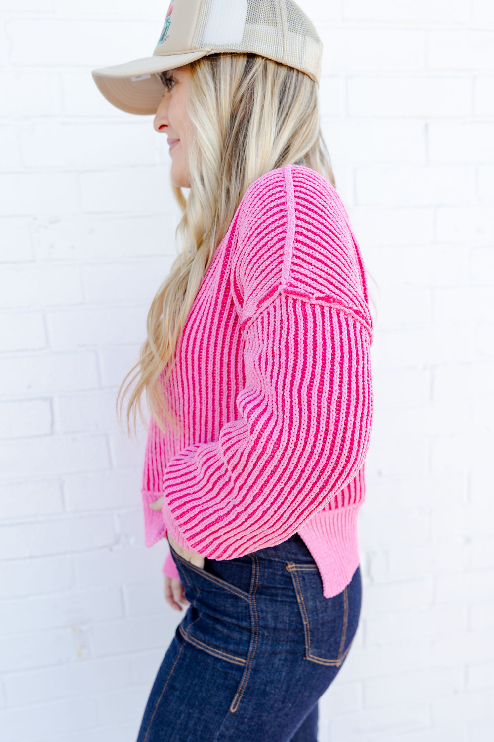 Pink Waffle Knit Top