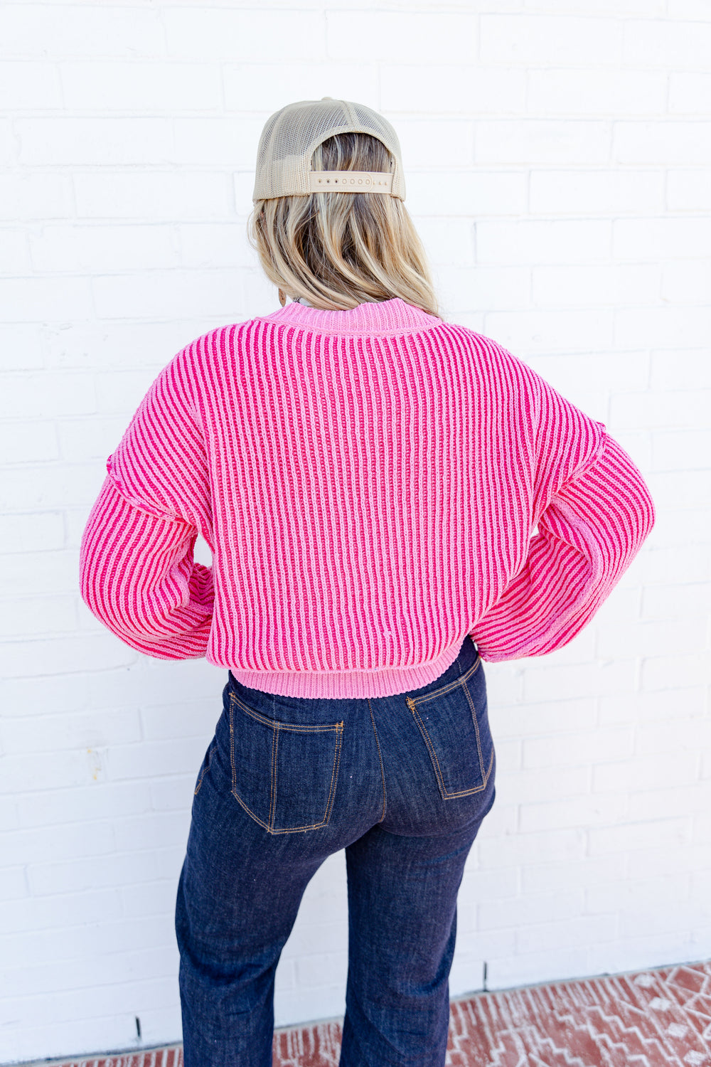 Pink Waffle Knit Top