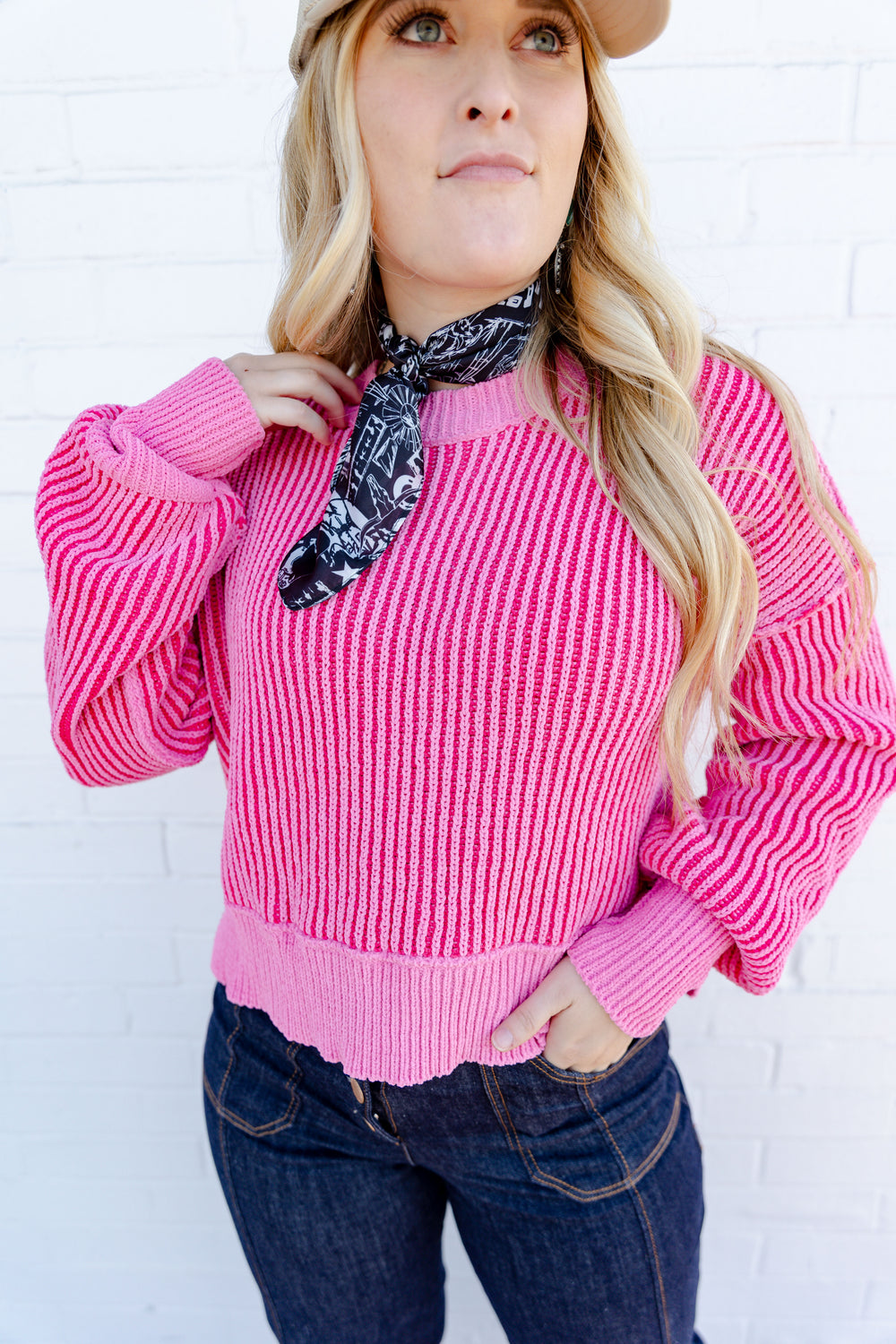 Pink Waffle Knit Top