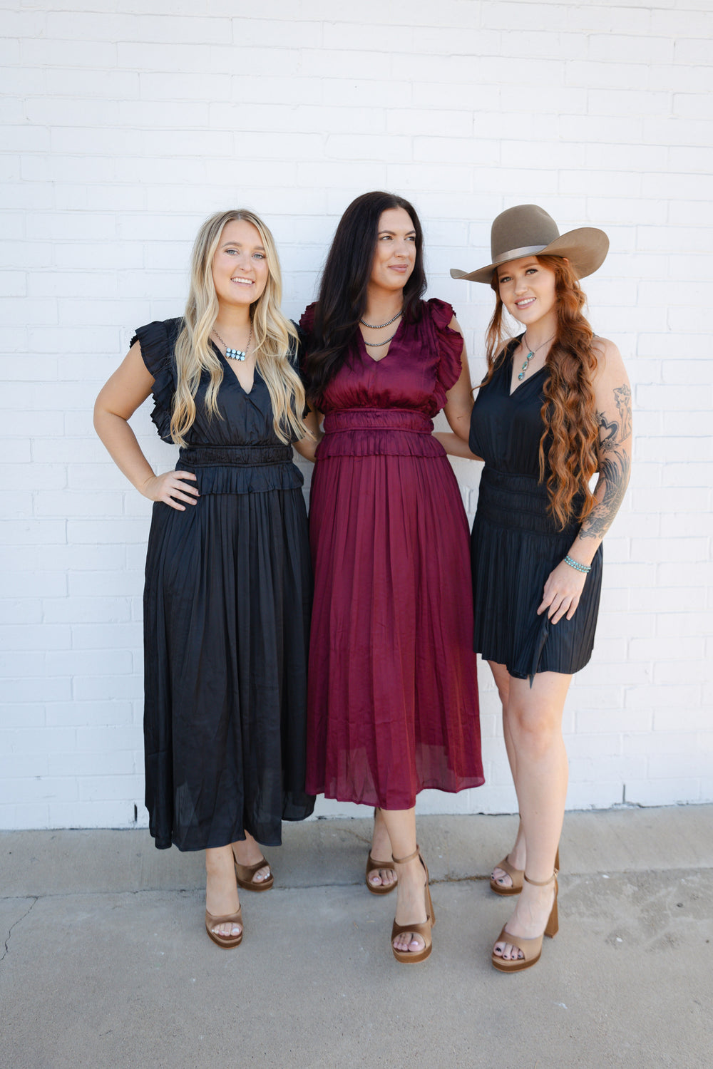 Burgundy V Neck Pleated Dress