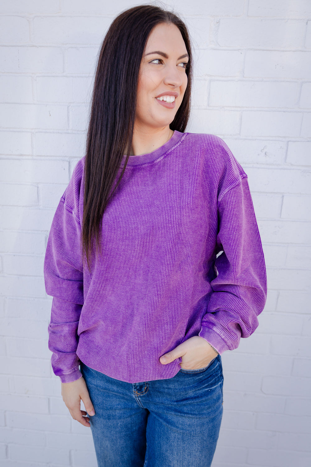 Purple Gameday Corded Crew Sweater