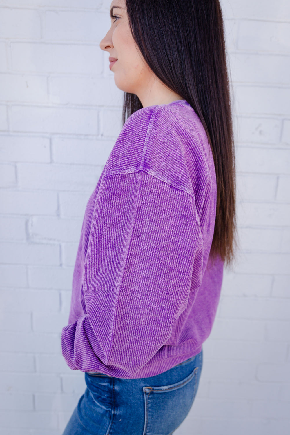 Purple Gameday Corded Crew Sweater