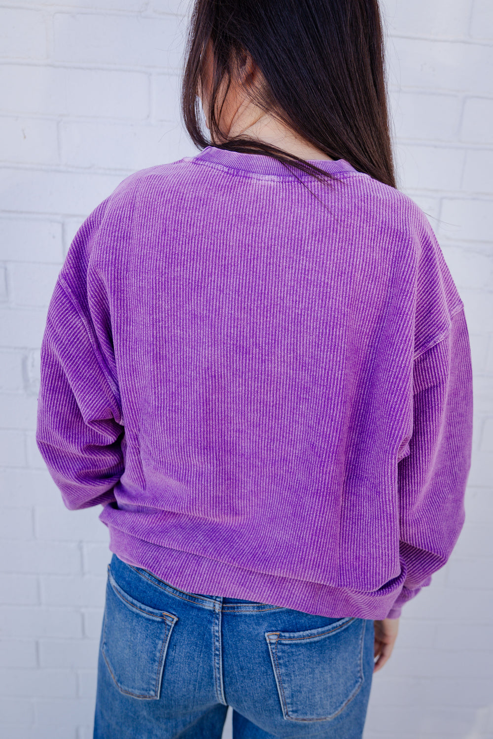 Purple Gameday Corded Crew Sweater