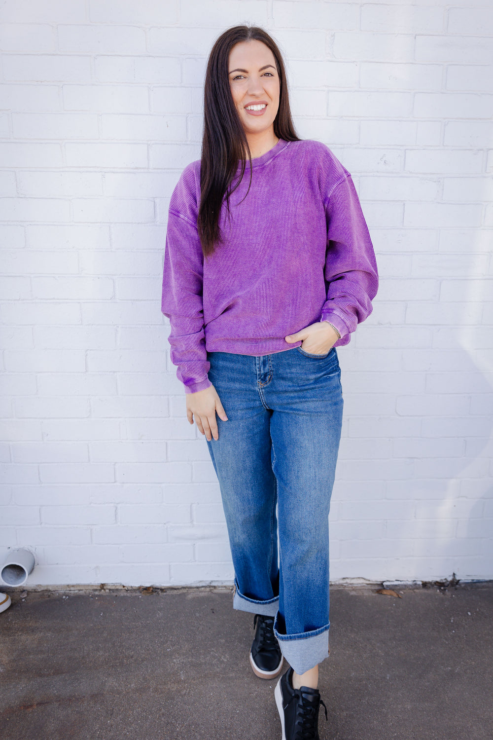 Purple Gameday Corded Crew Sweater