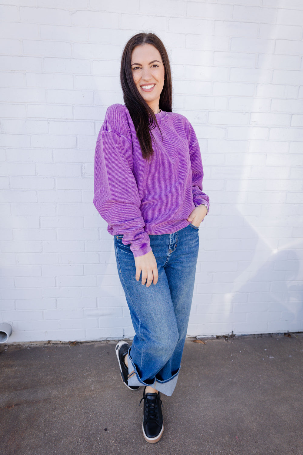 Purple Gameday Corded Crew Sweater