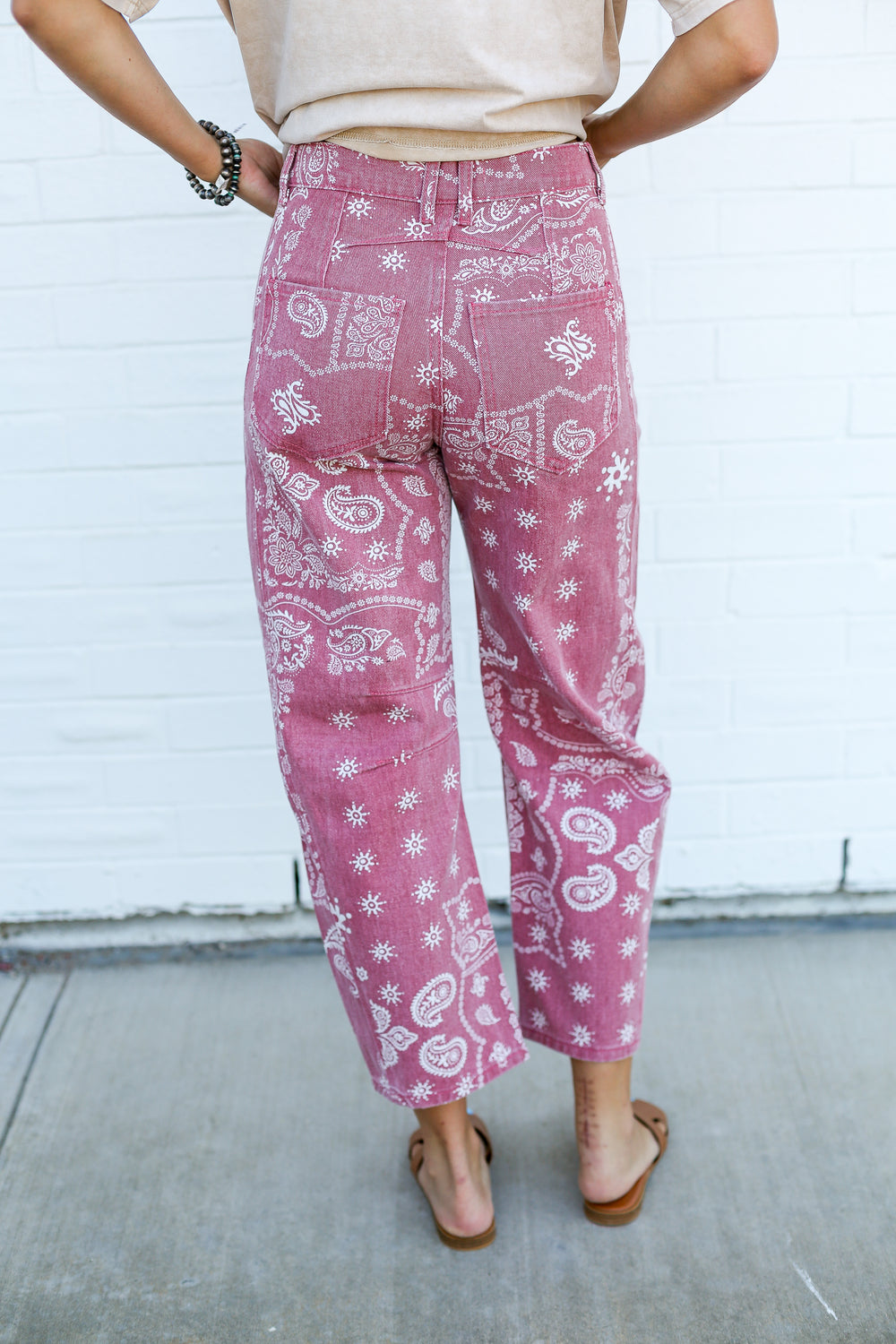 Paisley Printed Rose Denim Barrel Jeans