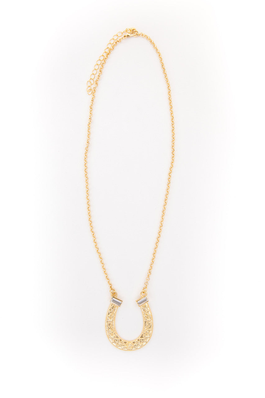 18" 18K Gold Plated Horse Shoe Necklace with Rhinestone Accents