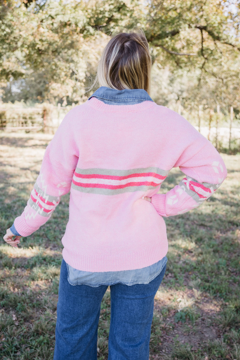 Pink Aztec Knit Sweater