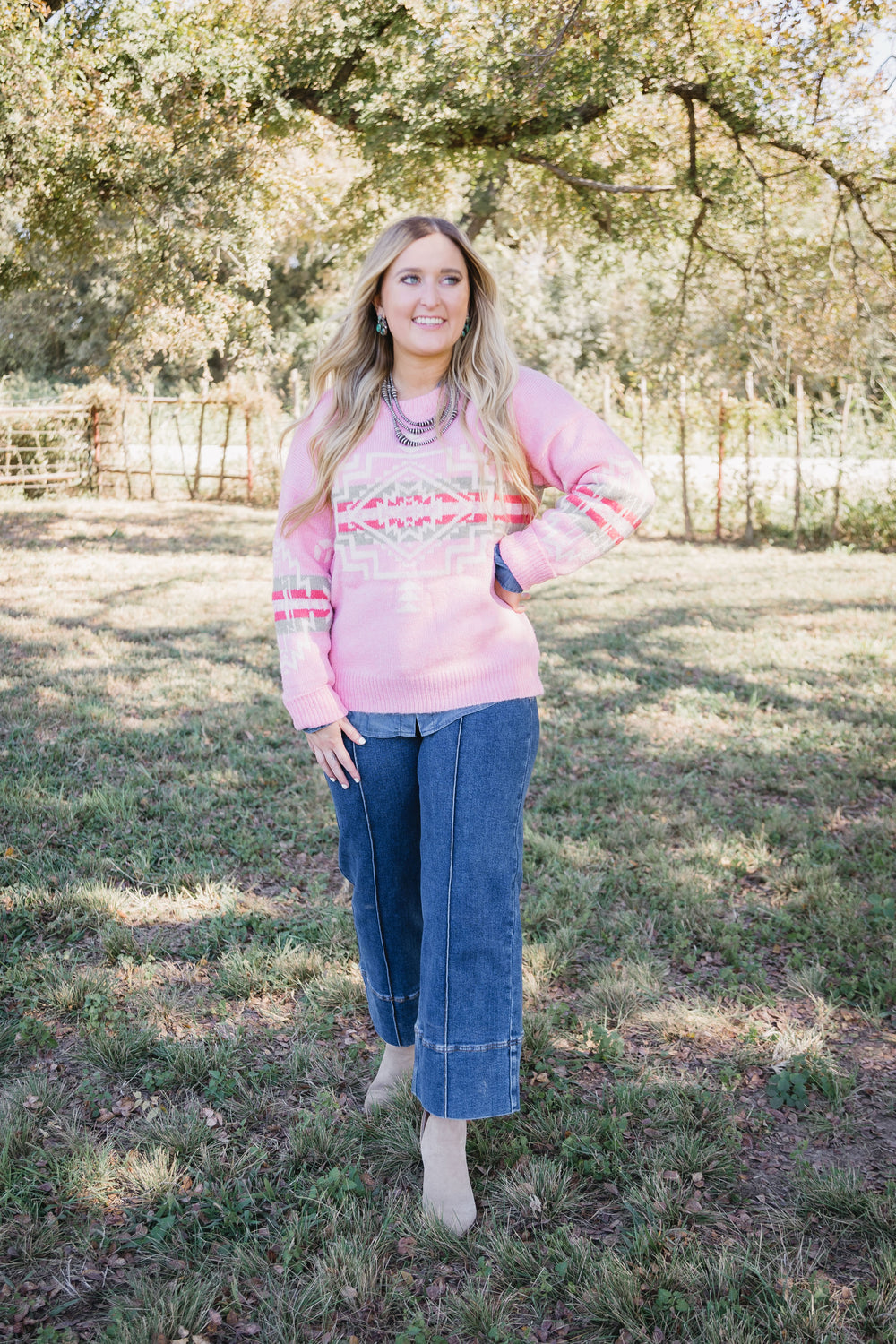 Pink Aztec Knit Sweater