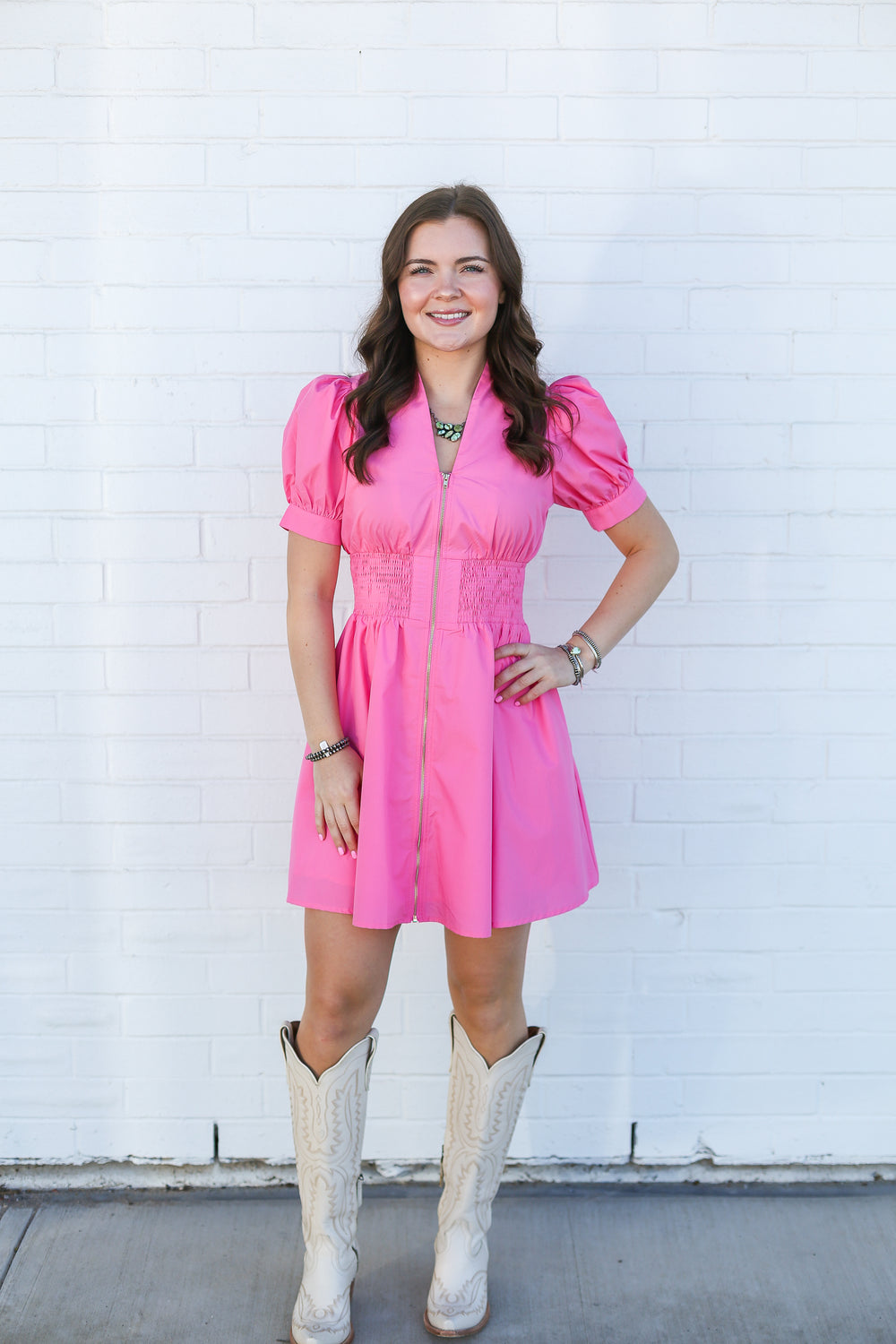 Pink Charlotte Puff Sleeve Mini Dress