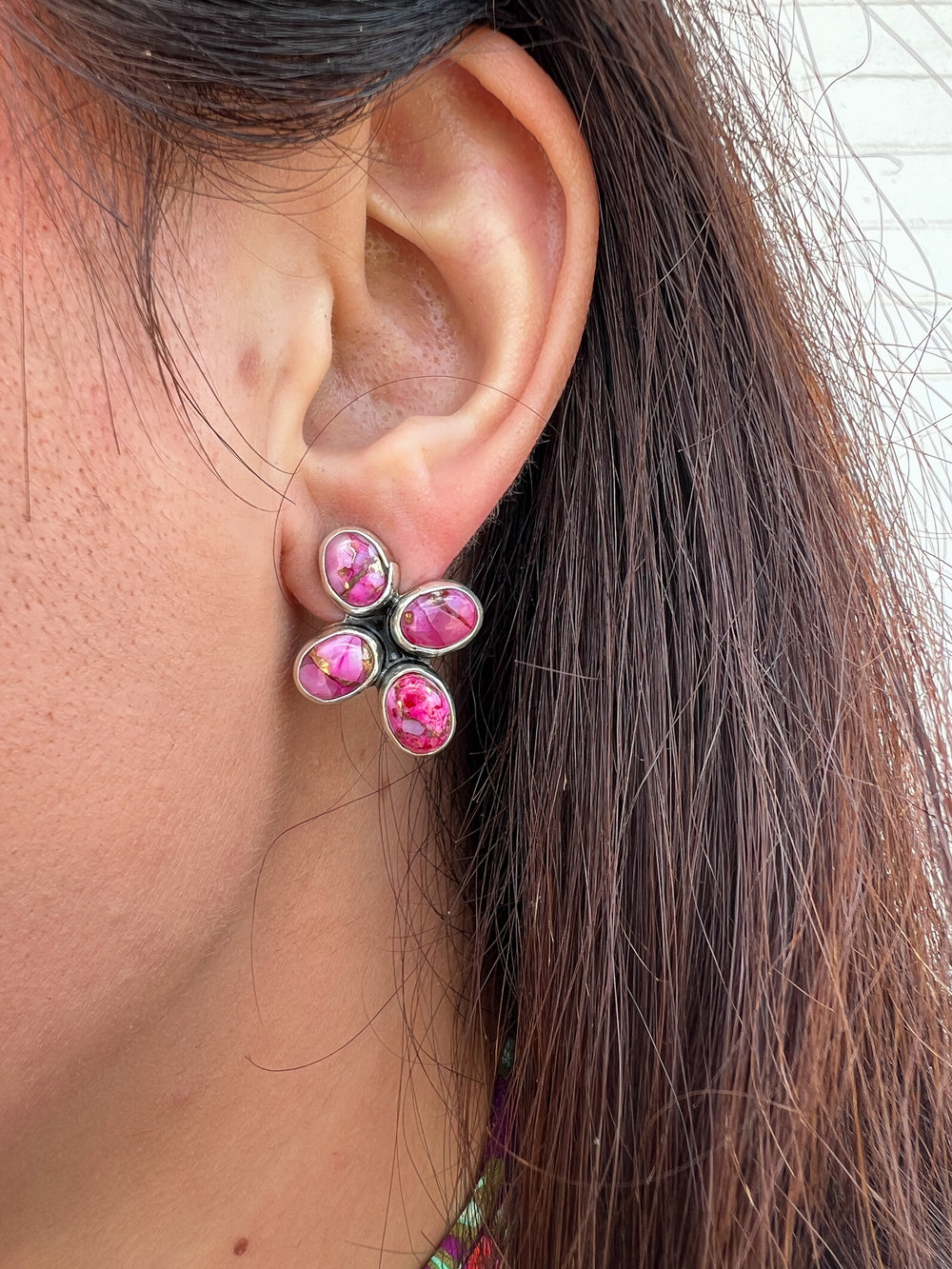 Pink Dahlia Compass Earrings