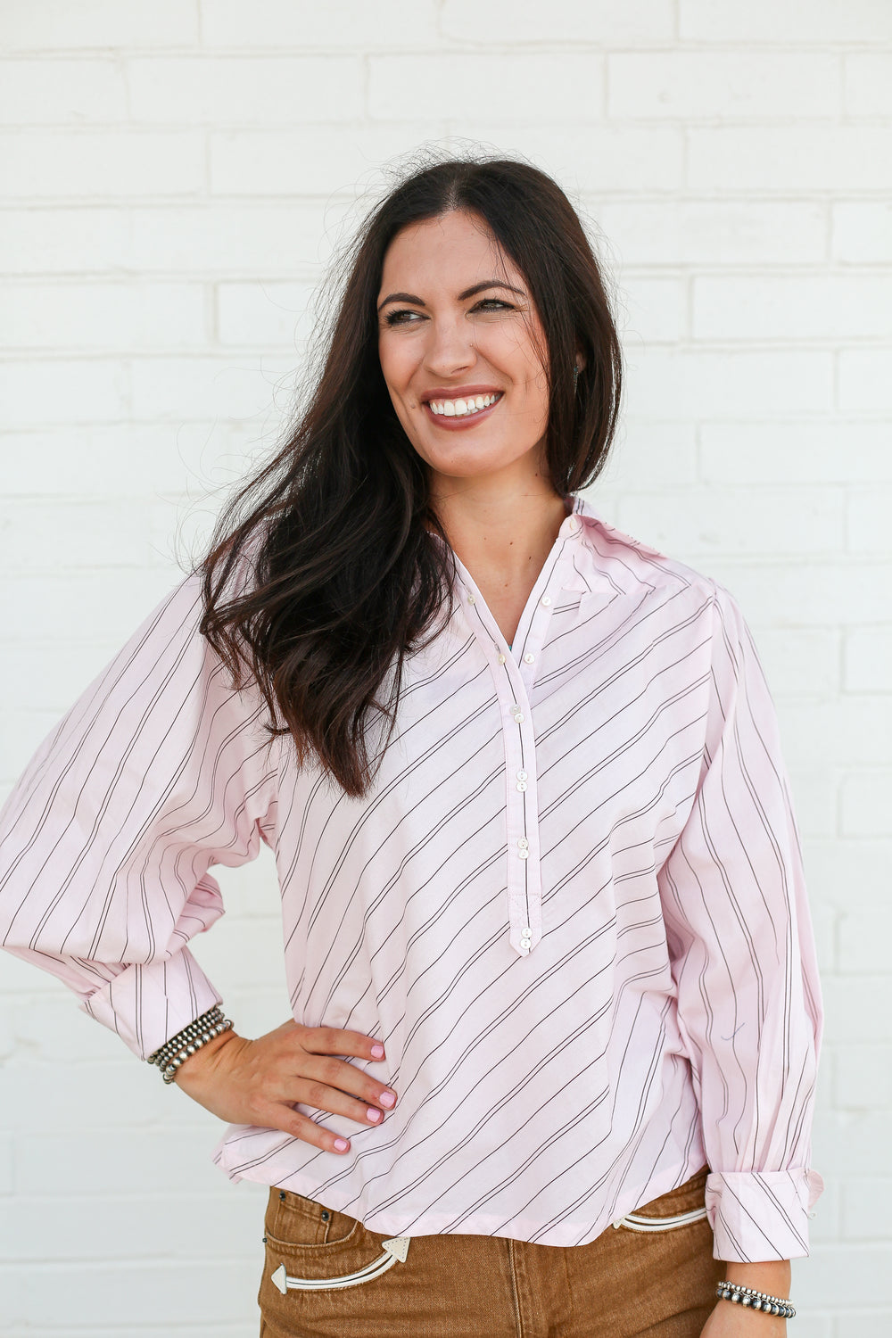 Pink Pinstripe Dolly Top