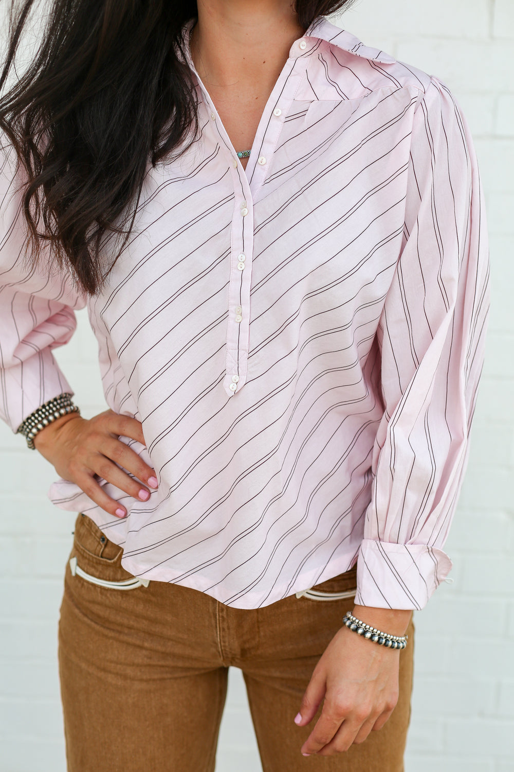 Pink Pinstripe Dolly Top