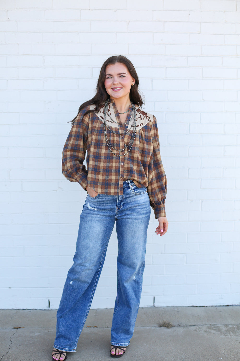 Plaid Horse Blouse