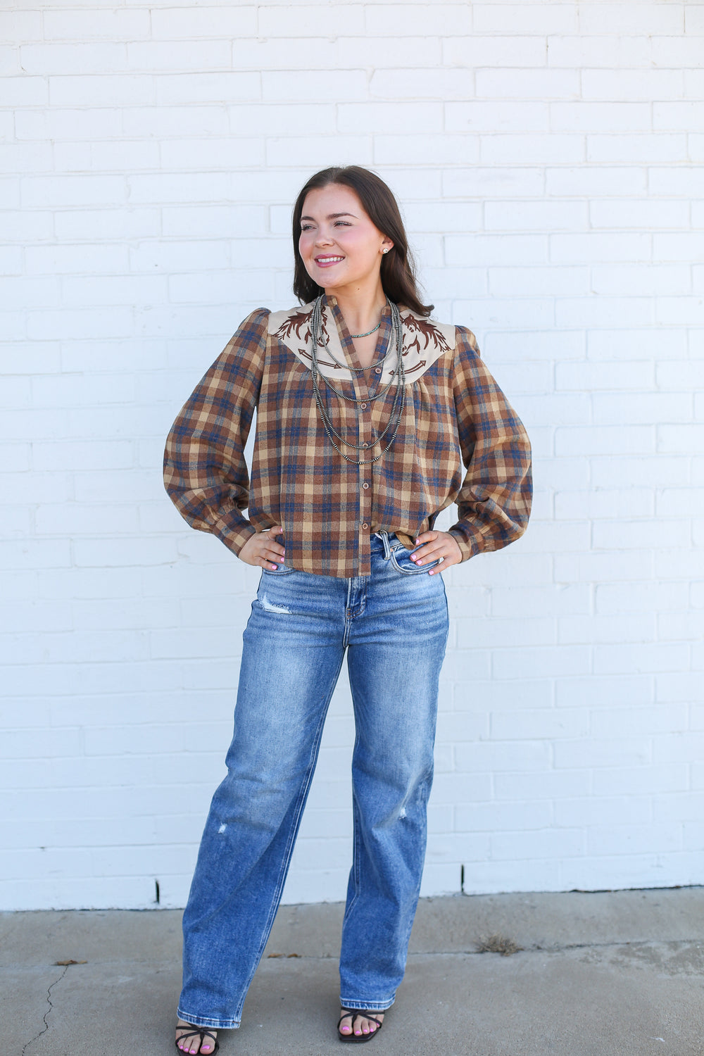 Plaid Horse Blouse