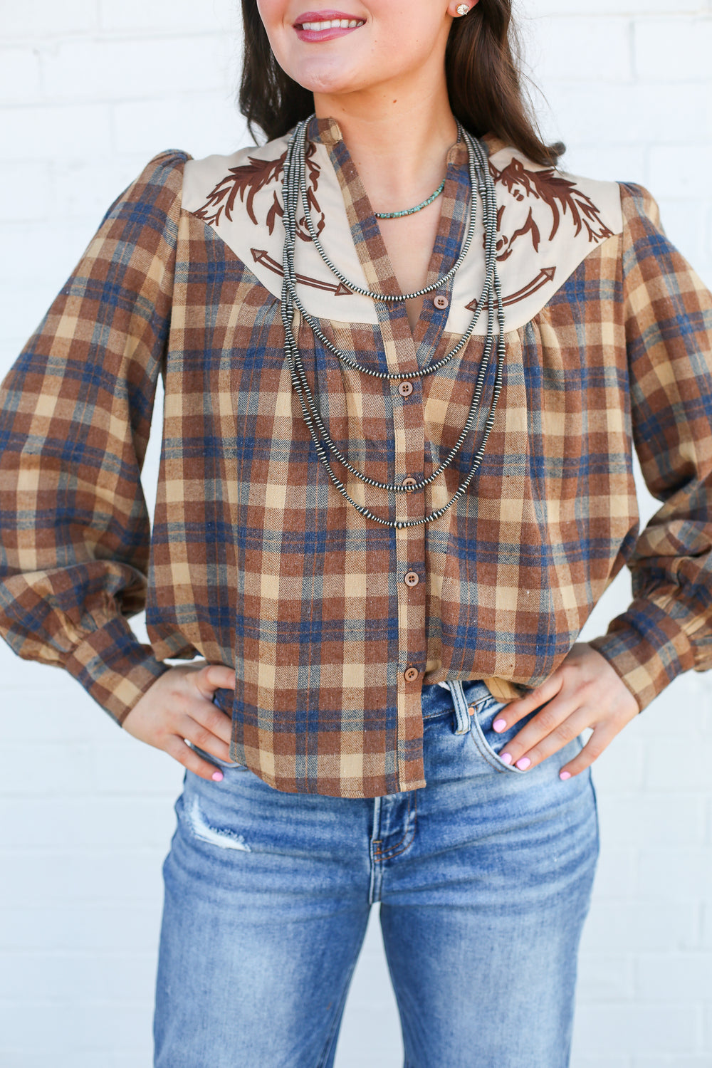Plaid Horse Blouse