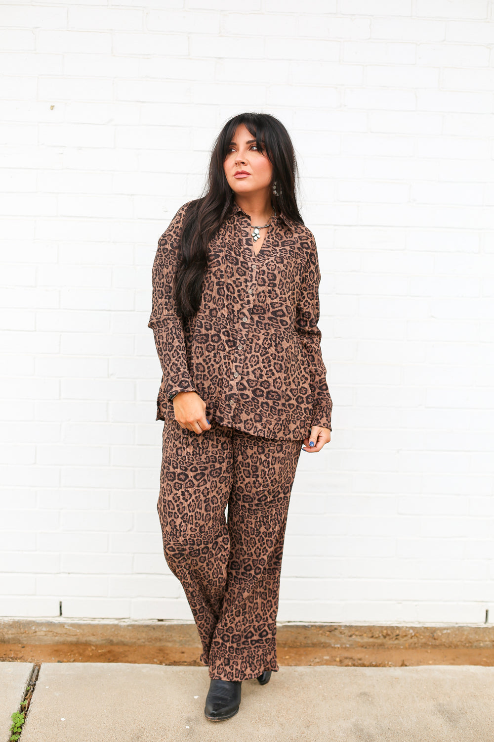 Pleated Leopard Print Set