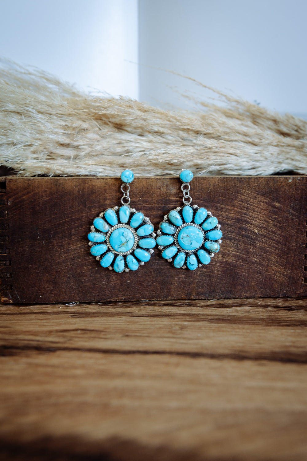 Post Kingman Turquoise Drop Cluster Earring