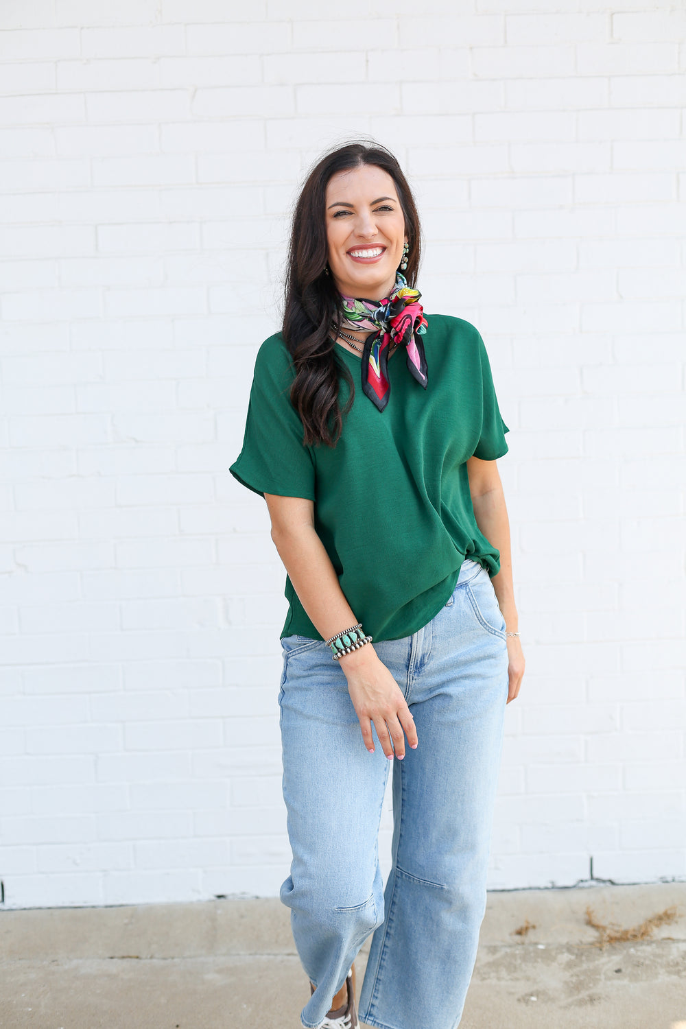 Green Vidalia V-Neck Top