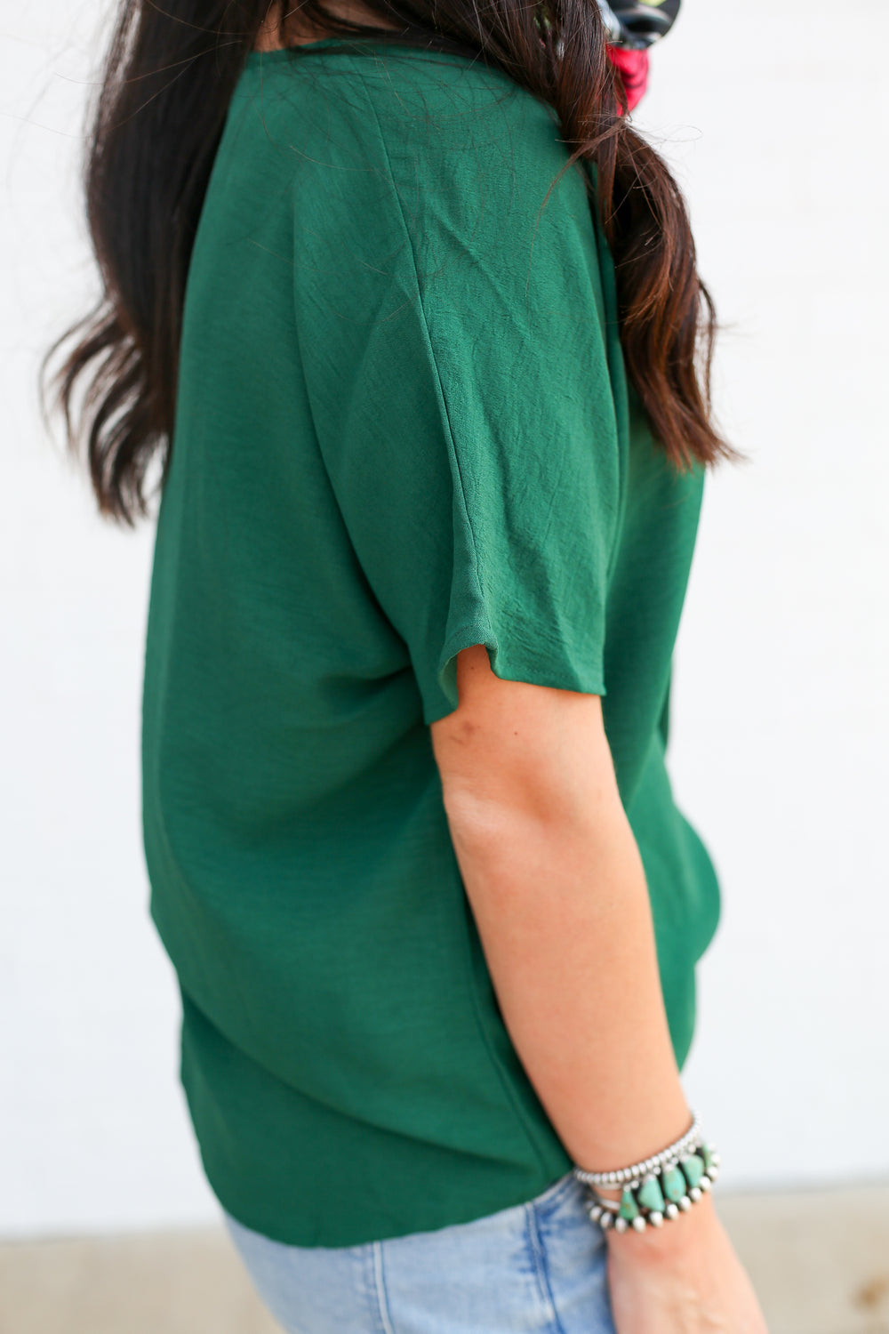 Green Vidalia V-Neck Top