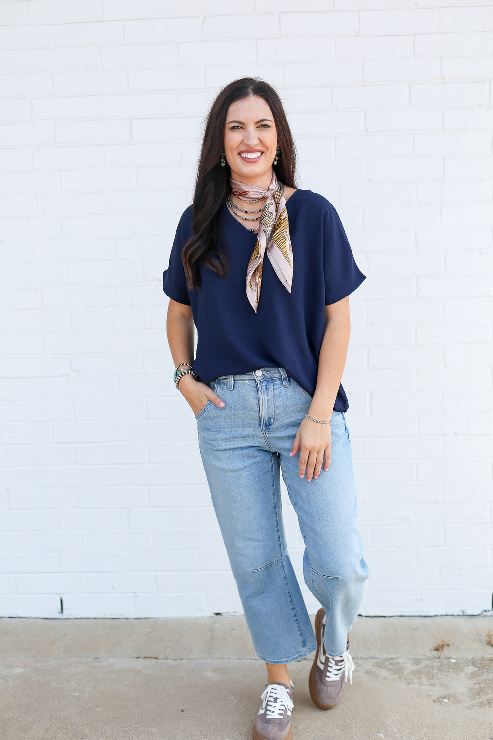 Navy Vidalia V-Neck Top