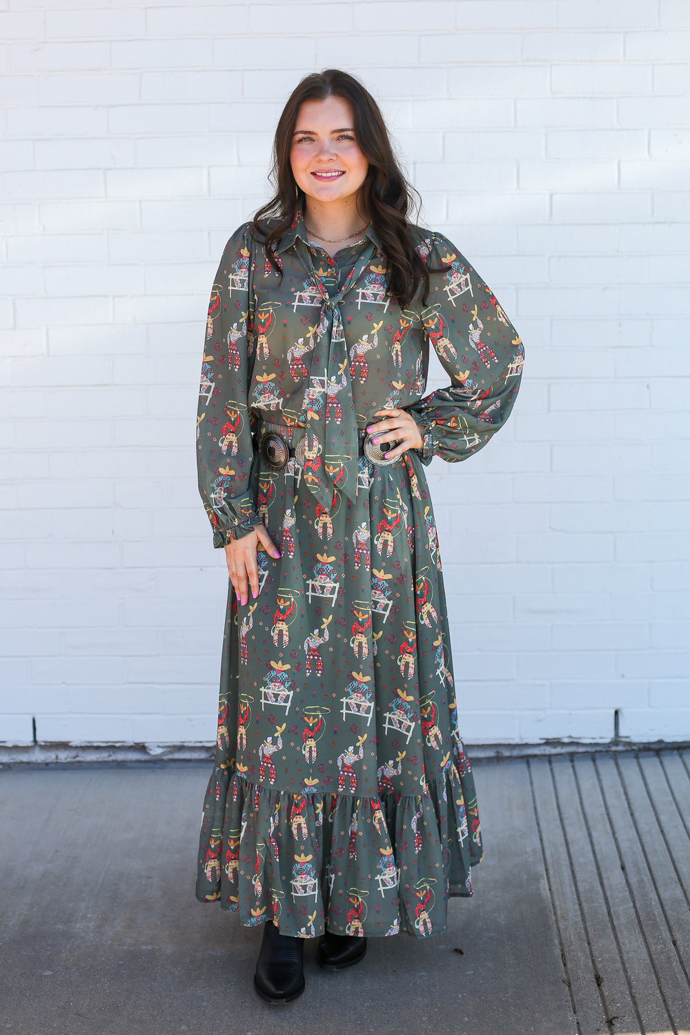 Olive Roping Cowboy Tie Top