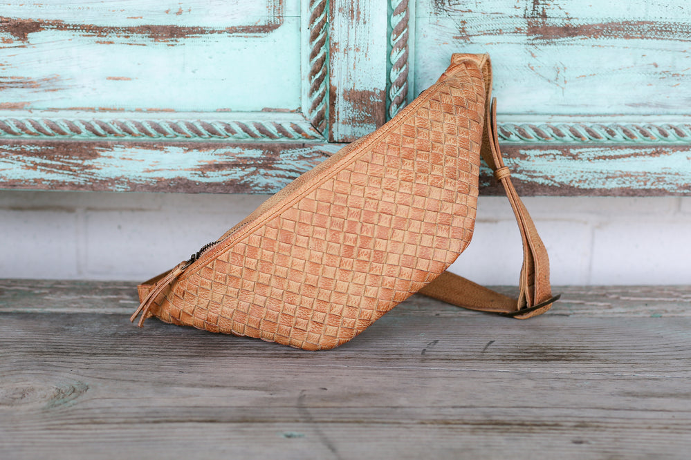 Cognac Woven Sling Bag