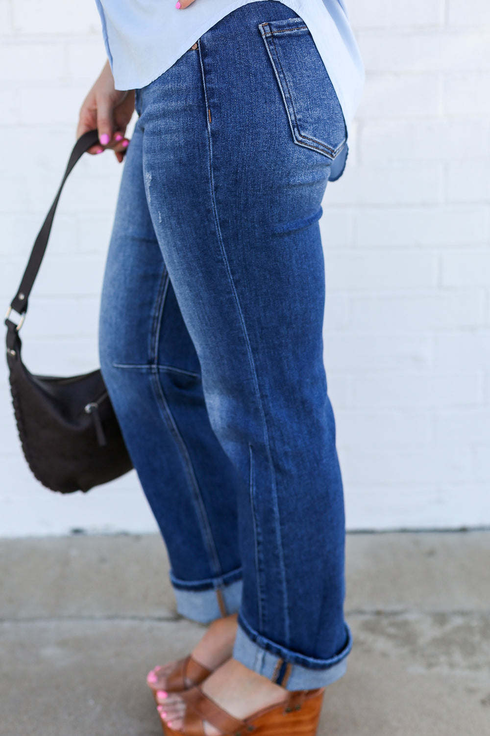 Mid Rise Straight Leg Cuffed Jeans