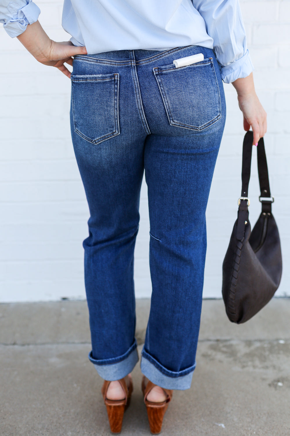 Mid Rise Straight Leg Cuffed Jeans