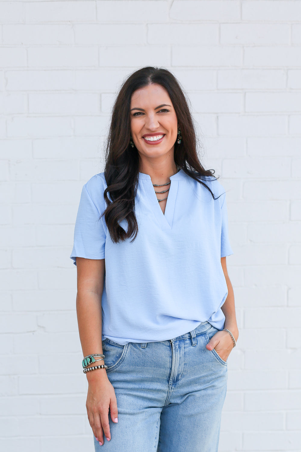 Sky Blue V-Neck Top