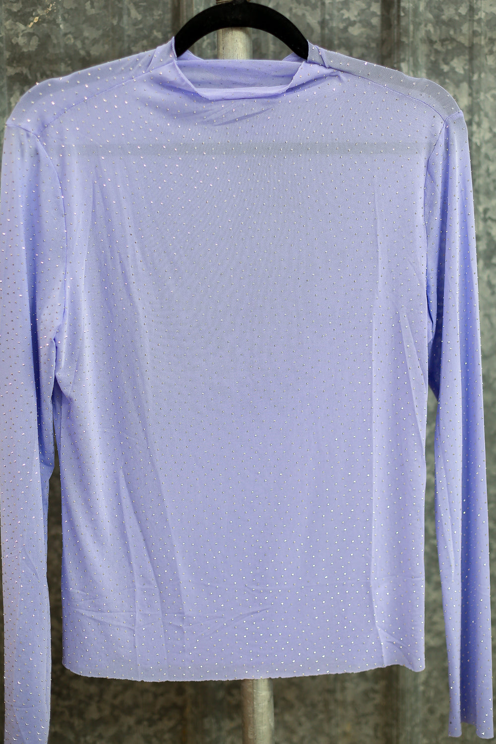 Purple Rhinestone Mesh Top