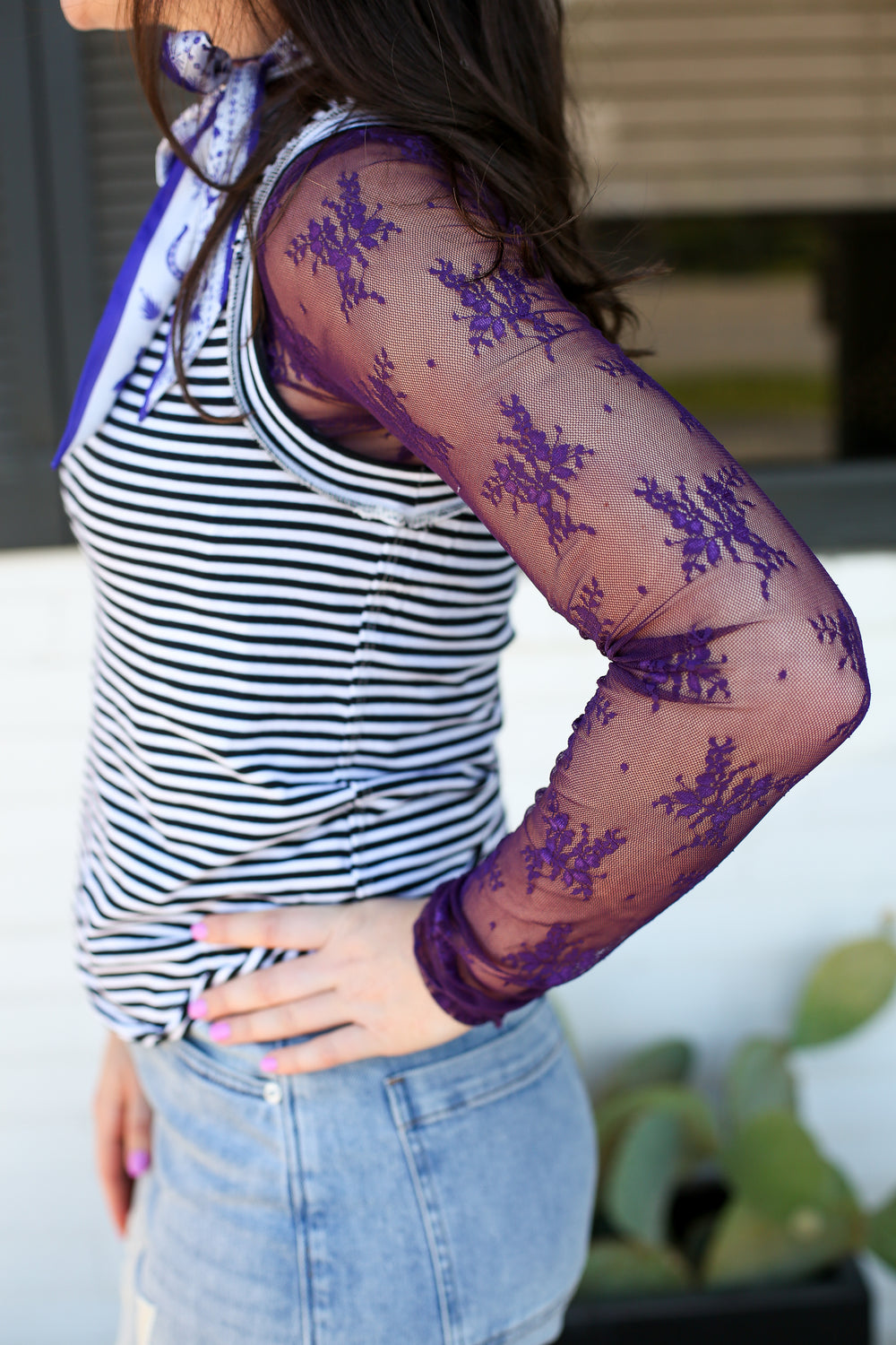 Purple Sheer Lace Style Top