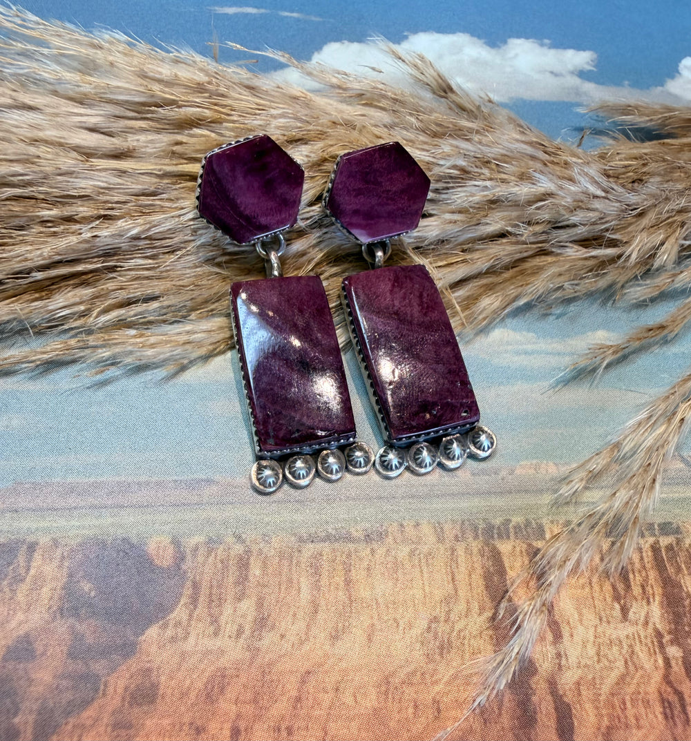 Purple Spiny Oyster Drop Earrings