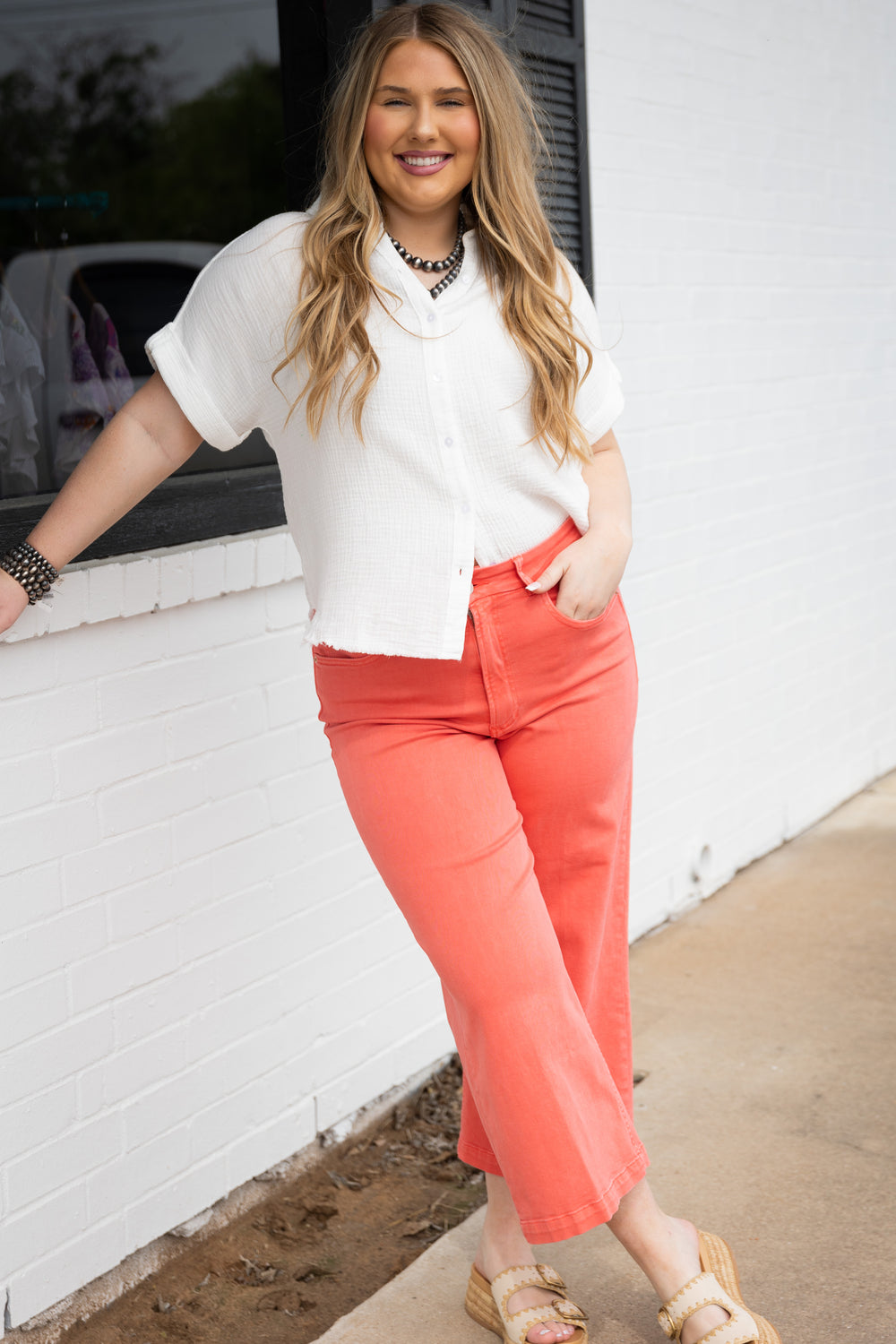 Red Audrey Wide Leg Cropped Jeans