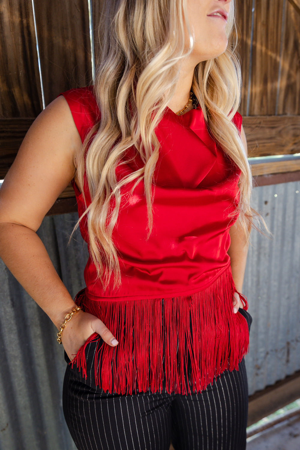 Red Fringed Sleeveless Top