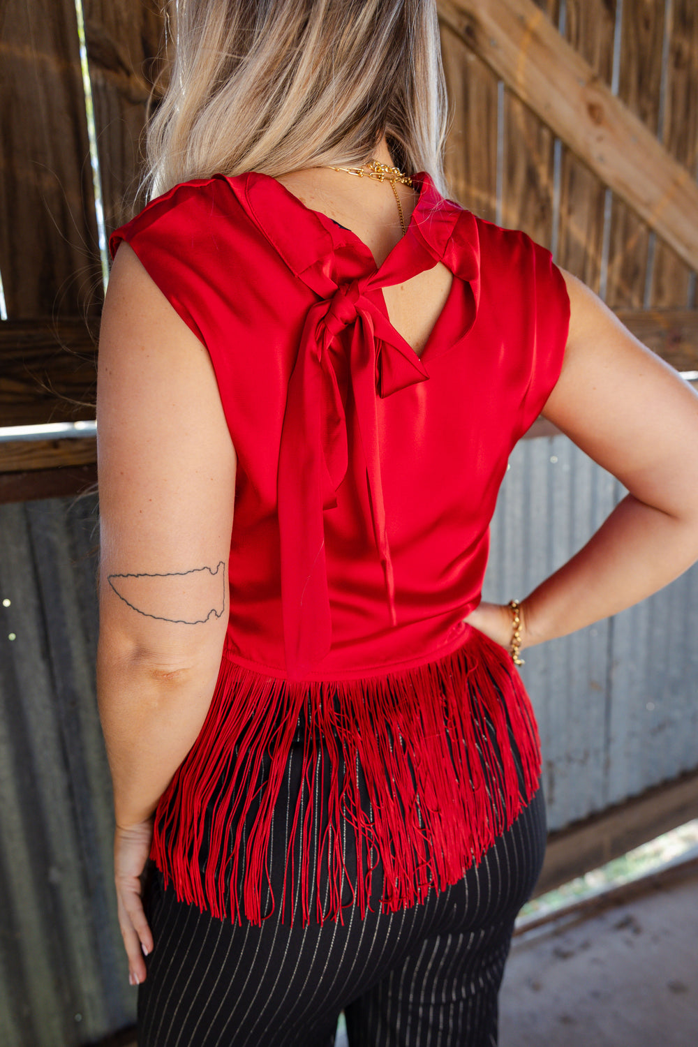 Red Fringed Sleeveless Top