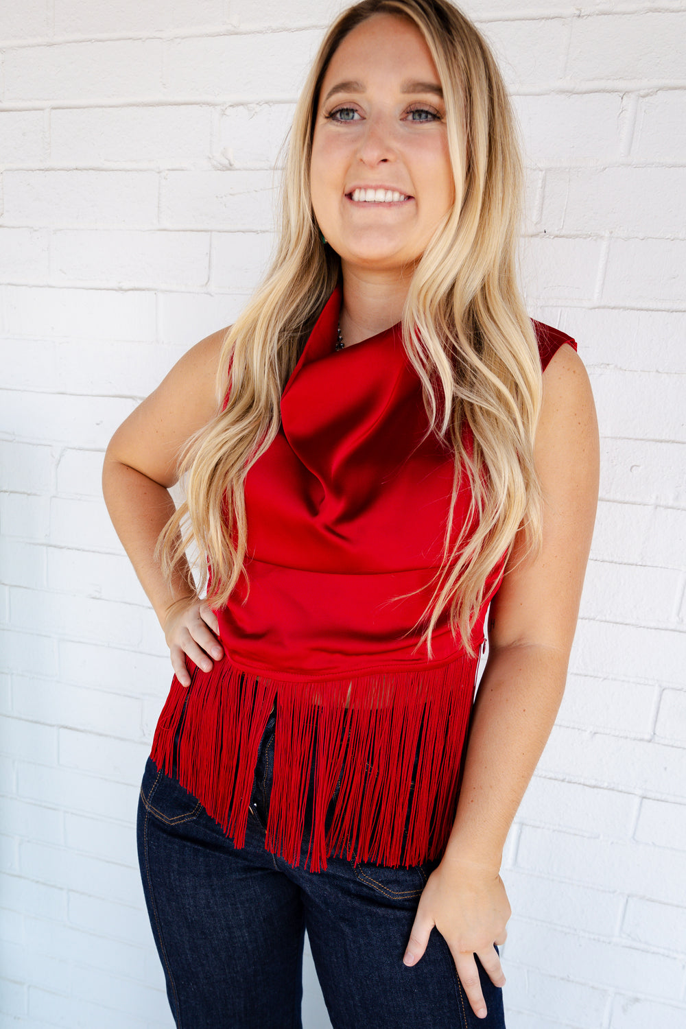 Red Fringed Sleeveless Top