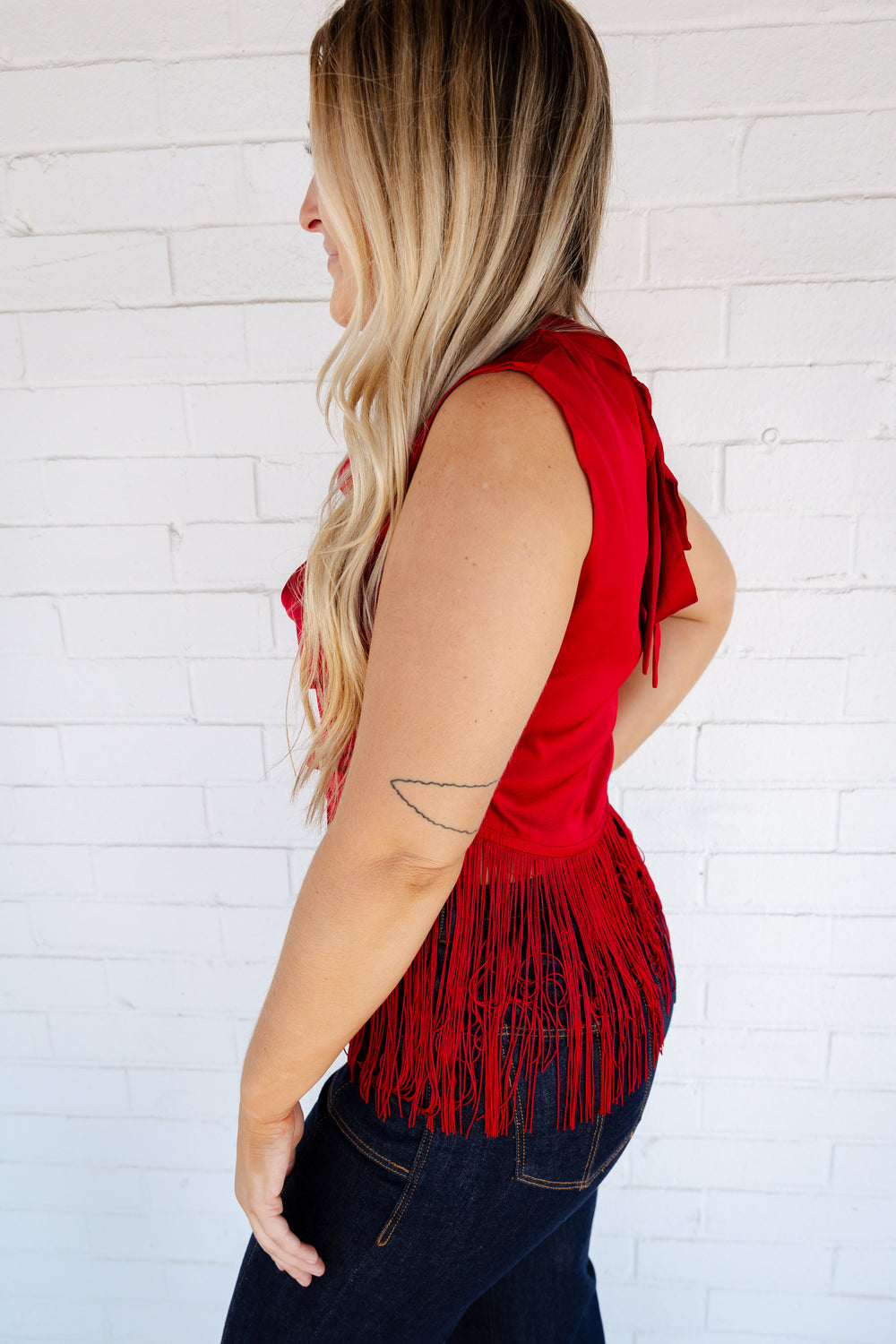 Red Fringed Sleeveless Top