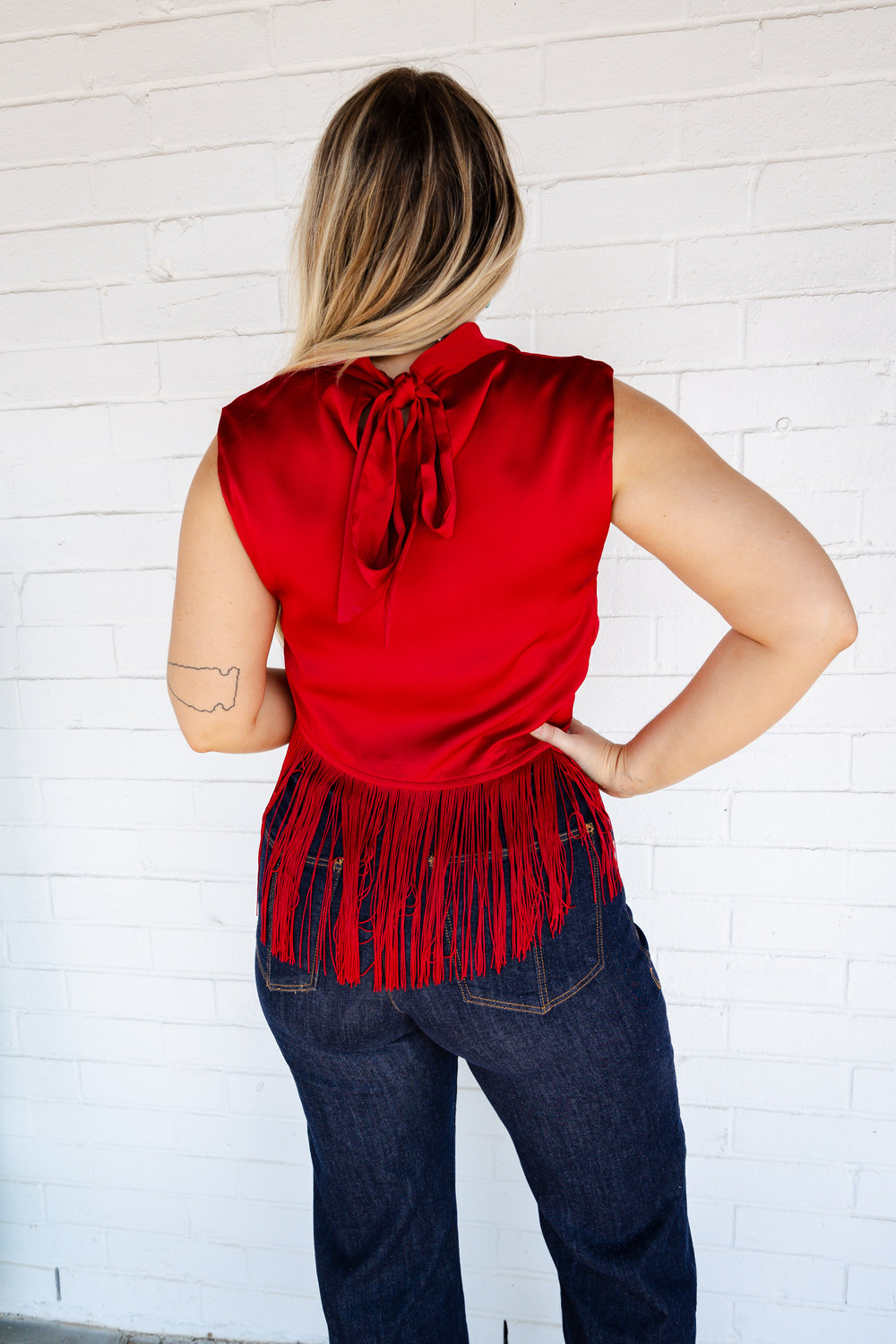 Red Fringed Sleeveless Top