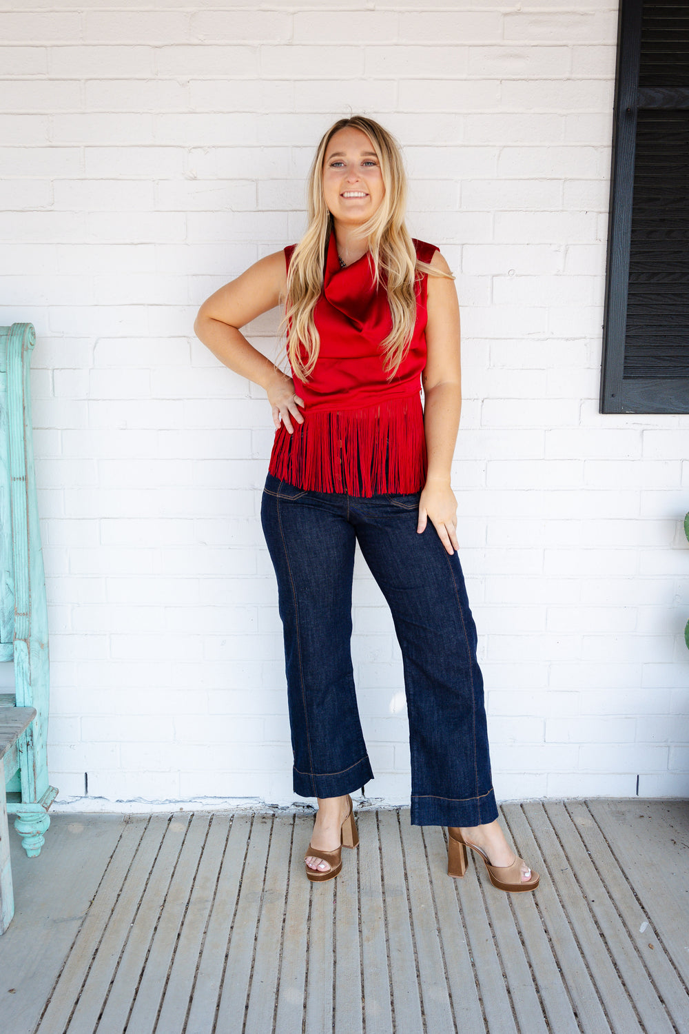 Red Fringed Sleeveless Top