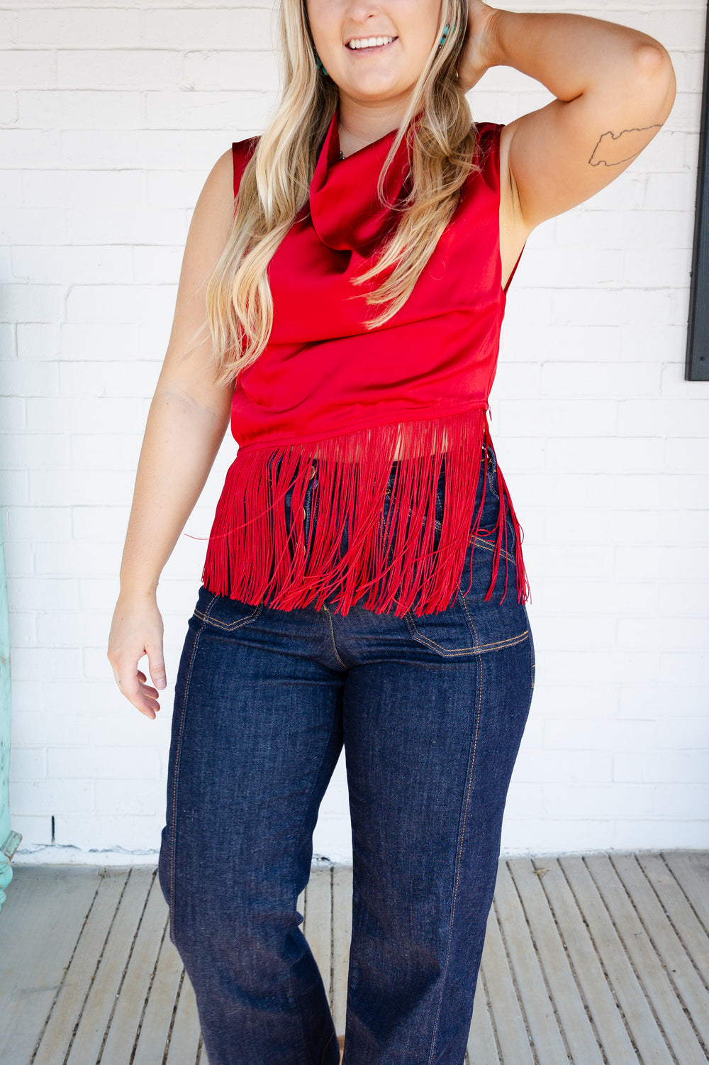 Red Fringed Sleeveless Top