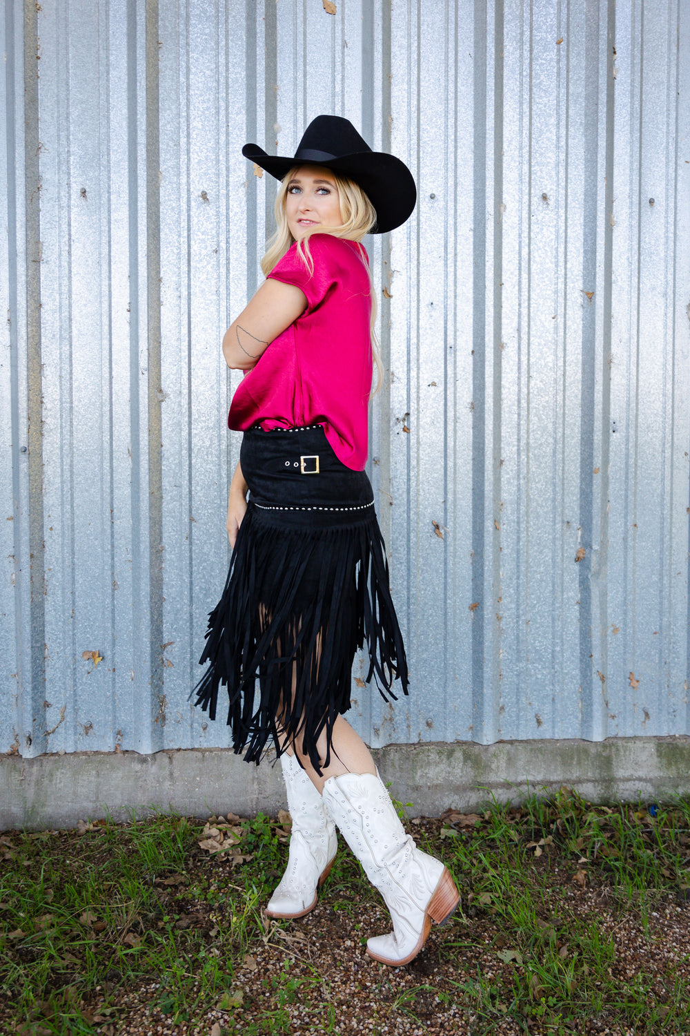 Red Satin Cowl Blouse