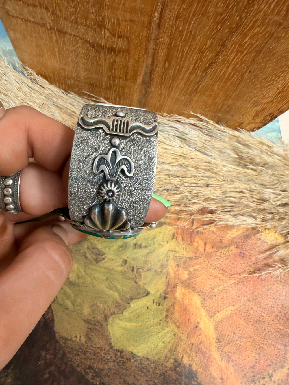 R Tom Sand Cast Turquoise Cuff